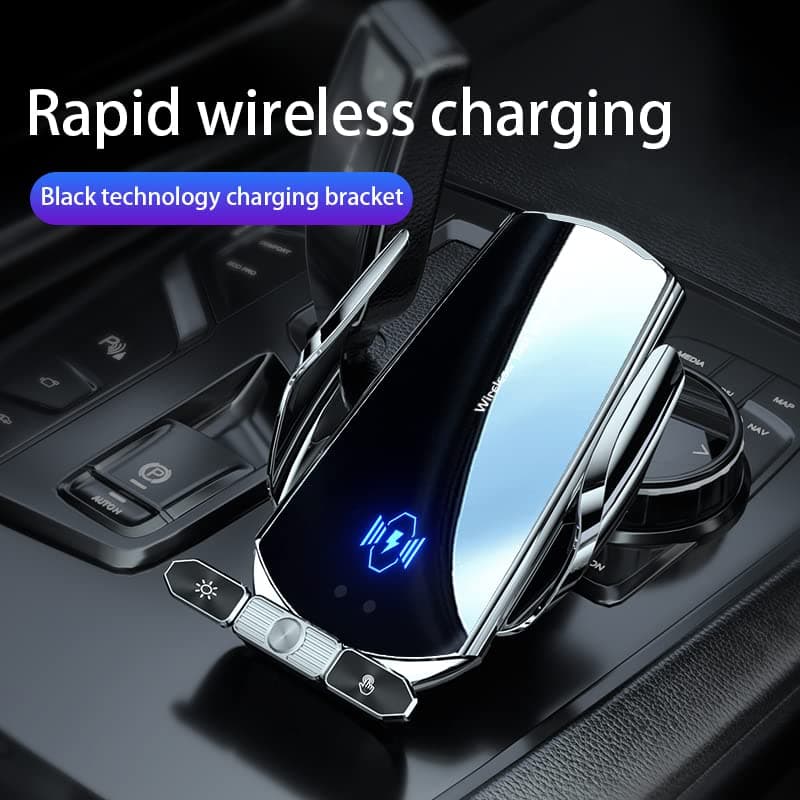 Wireless Phone Holder for Car Charger 15W Fast Charging Mobile Phone Holder Wireless Charging Magnetic Head with Type-C/iOS/Micro USB Port (Black) - Image 5