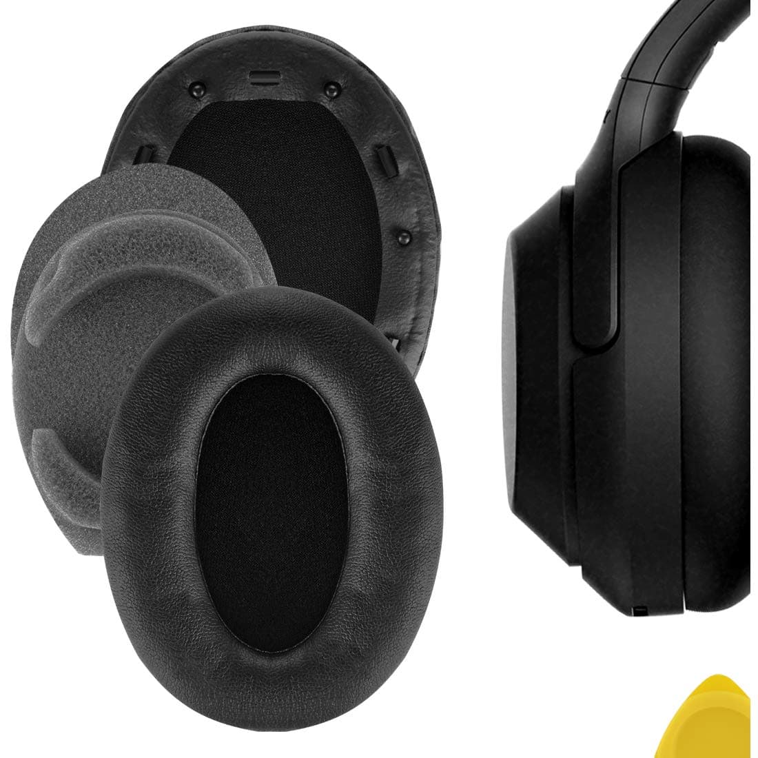Geekria QuickFit Replacement Earpads for Sony WH-1000XM3 Headphones Protein Leather Black