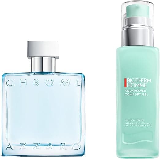 Azzaro Chrome Eau de Toilette Spray for Men, Fresh Scent, 50 ml + Biotherm Men, Aquapower Comfort Gel for Dry Skin, Moisturising Face Gel for Men, 75 ml - Image 1