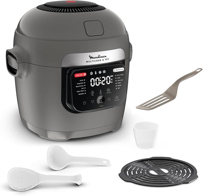 Moulinex Multicook Fry Multicooker and Air Fryer, 12 Programs, 6 L, Grey, Spatula Included YY5553FB