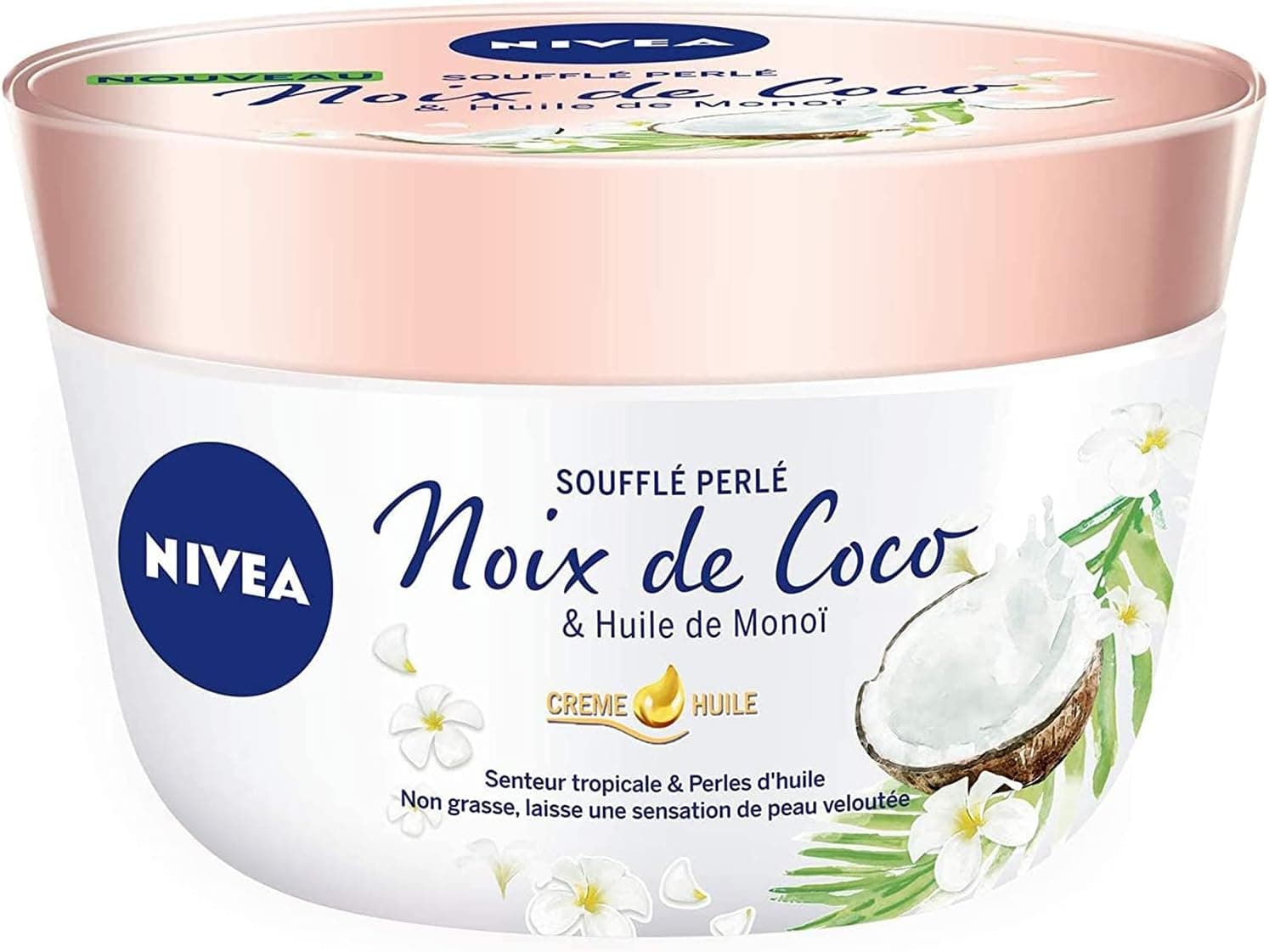 NIVEA Baume Corps Soufflé Perlé (1 x 200 ml), soin corps hydratation 24 h, baume hydratant à l'huile de monoï et au parfum tropical de noix de coco - Image 1