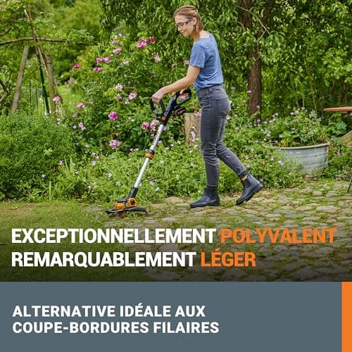 WORX Coupe Bordure sans Fil avec Batterie Ø30cm WG163E.2 Coupe-Herbe Débroussailleuse Batterie Électrique avec 1pc 2.0Ah 20V Powershare 1.65mm 3m Fil Tête Rotative à 90° Manche Télescopique - Image 4
