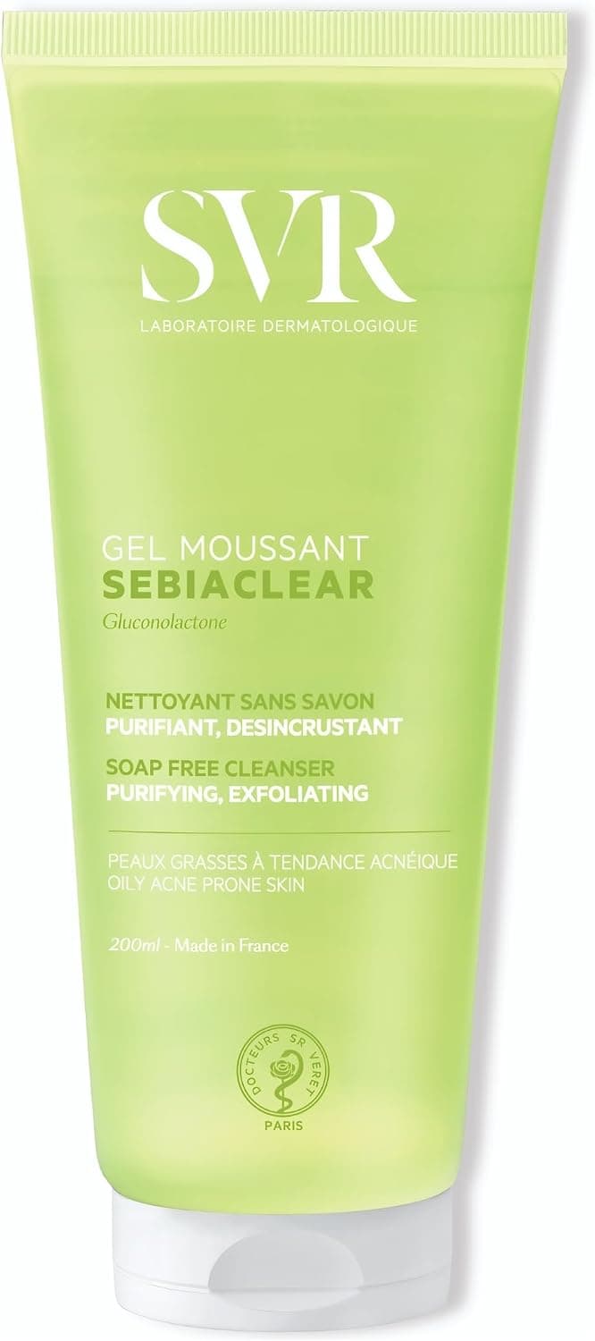 SVR - Sebiaclear Gel Moussant - Nettoyant purifiant anti-imperfections - Pour peaux mixtes à grasses, sensibles et à tendance acnéique - Gluconolactone4%, acide salicylique 0,5% - 200 ml