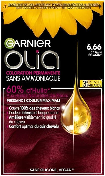 Garnier Olia Permanent Hair Colour - Ammonia-Free - Natural Flower Oils - Bright Carmine (6.66) - Olia - Image 1