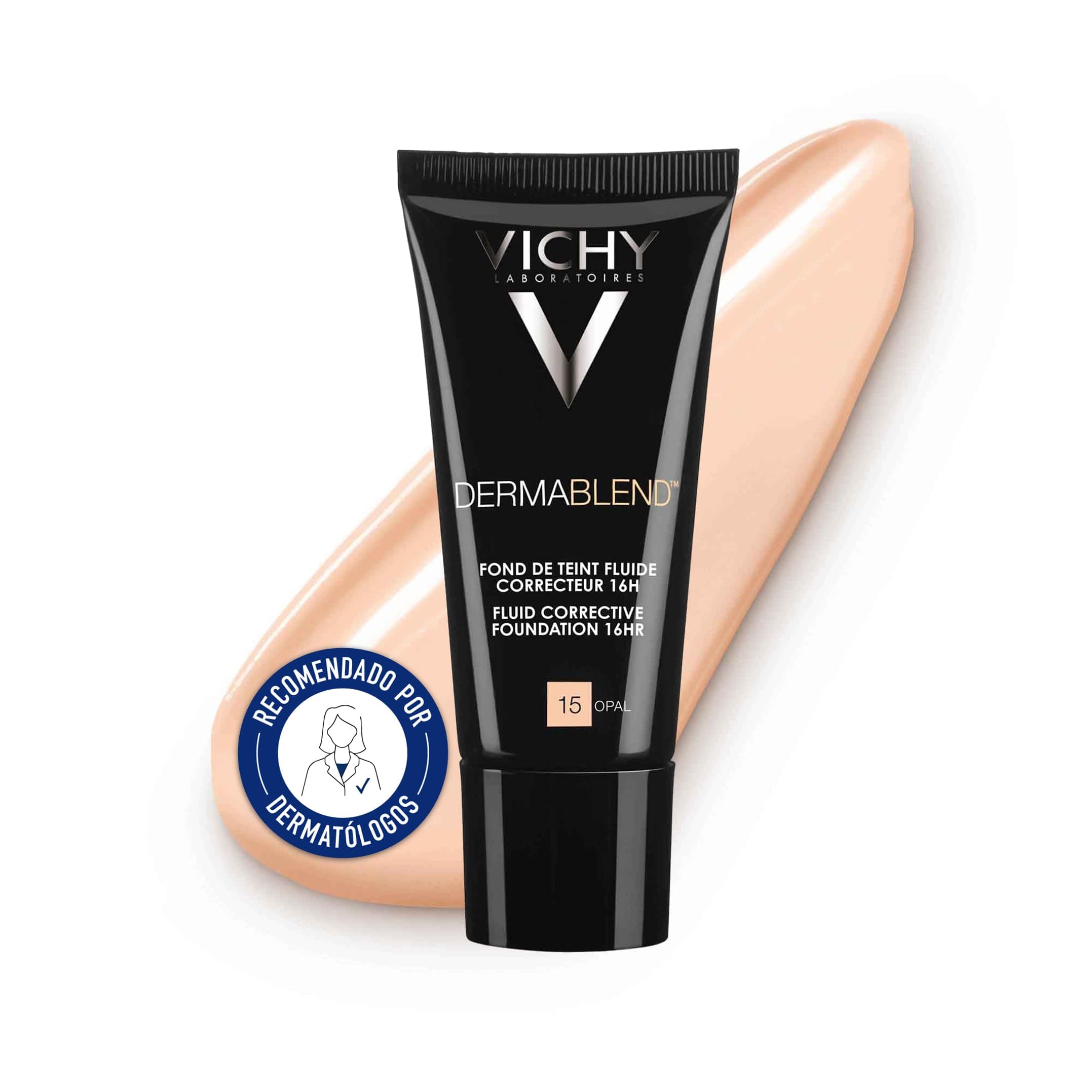 Vichy, Dermablend, Fond de Teint Fluide Correcteur, Longue Tenue 16H, Haute Couvrance, Adapté aux Peaux Sensibles Normales à Sèches, Teinte : Opal 15, 30 ml - Image 4