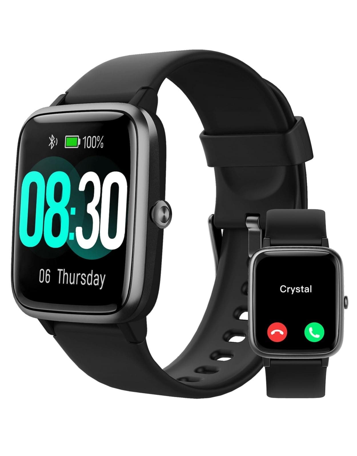 GRV Smart Watch Men Women Call Bluetooth Sport Smartwatch Compatible with Samsung Huawei Xiaomi Android iOS Pedometer Watch Heart Rate Monitor Waterproof IP68 Notification Stopwatch Black