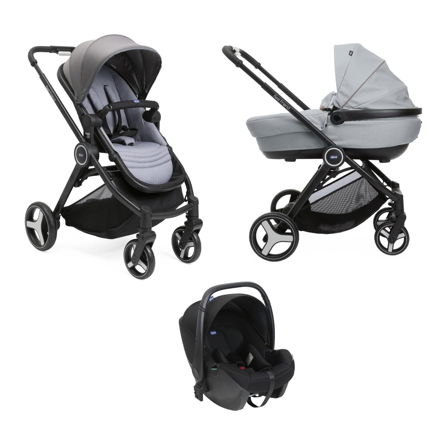 Chicco Chicco Trio Best Friend 3-in-1 Modular System with Pushchair, Carrycot and Baby Car Seat 40-80 cm with Compact Folding Closure