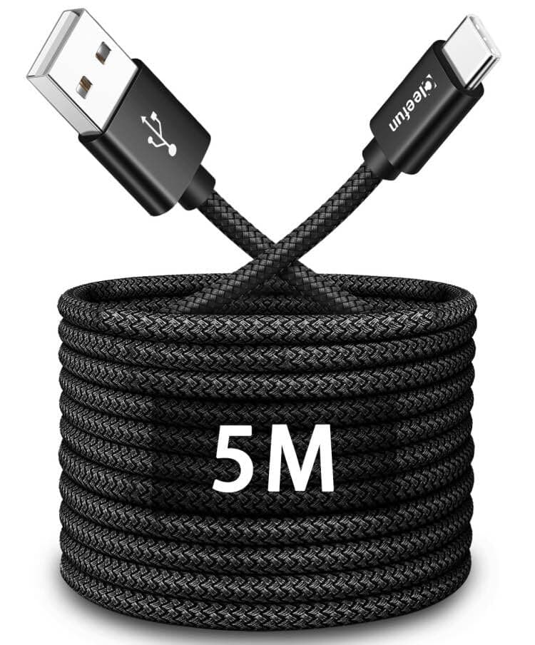 CLEEFUN 5M USB C Cable, Heavy Duty USB 2.0 Cable USB A to USB C, Type C Charger for PS5 Controller, for iPhone 17/16/15 Pro-Max, For Samsung Galaxy S25 S24 S23, A16 A15, Surveillance Camera