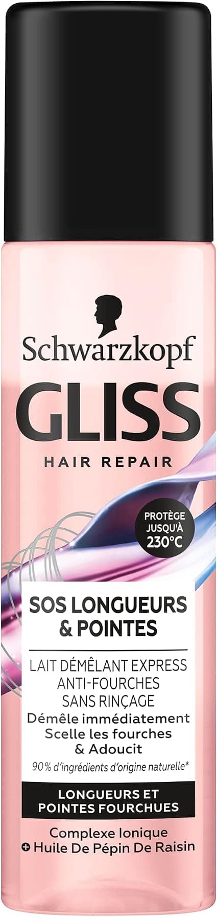 Schwarzkopf – Gliss – Express Detangling Milk – SOS Length & Tips – Immediately Detangles – Seals Forks and Softens – 90% Natural Ingredients – 200 ml Bottle - Image 1