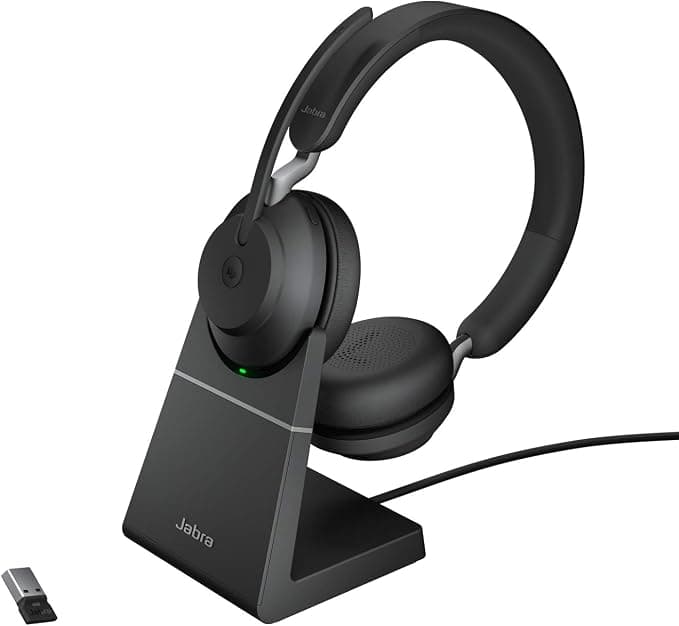 Jabra Evolve2 65 Wireless PC Headphones with Charging Station - Microsoft Teams Certified Audio Headphones with Long Life Battery - Bluetooth USB-A Adapter - Black - Image 1