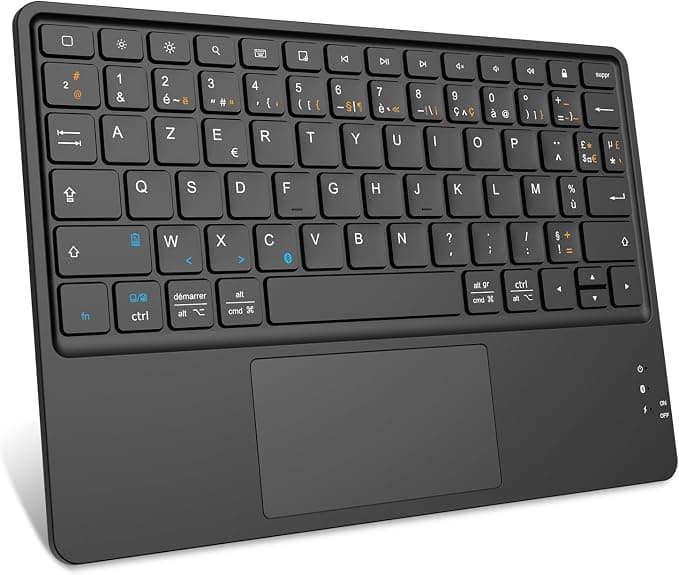 FINTIE Wireless Keyboard 10 Inches – [Touchpad] Lightweight Ultra-Thin French AZERTY Bluetooth Keyboard for iPad, Android Samsung Tablet, Xiaomi/Redmi Pad, Huawei etc. Black - Image 1