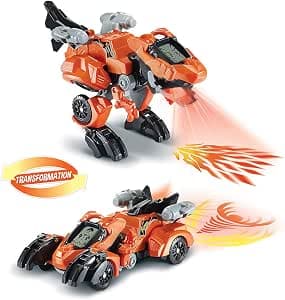 VTech - Switch & Go Dinos Fire, Furex Sound Dinosaur, Super T-Rex, 2-in-1 Toy Transformable into a Racing Car, Light Projections, Gift for Children from 4 Years Old