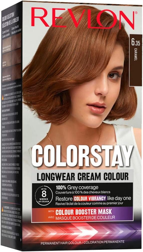 Revlon ColorStay - Coloration Permanente - Coloration Cheveux Longue Tenue - Couvre 100% des cheveux blancs - Jusqu’à 8 semaines - Huile de Macadamia et de Beurre de Murumuru - N6.35 Caramel - Image 1