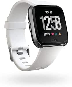 Fitbit Versa – Fitness Smart Watches, Sport and Wellness: More than 4 Days of Battery Life, Waterproof, Heart Rate Monitoring, Black/White, One Size