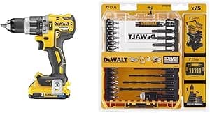 DEWALT Brushless Impact Driver XR 18 V Li-Ion 2Ah + DeWalt Set of 25, Screwdriver Bits and Metal Drill Bits