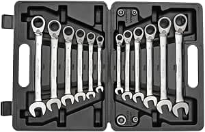 Gedore Red GEDORE red R07203016 16-Piece Reversible Ratchet Combination Spanner Assortment with Adapters Sizes 8 to 19 mm Angled          [Energy Class A+]