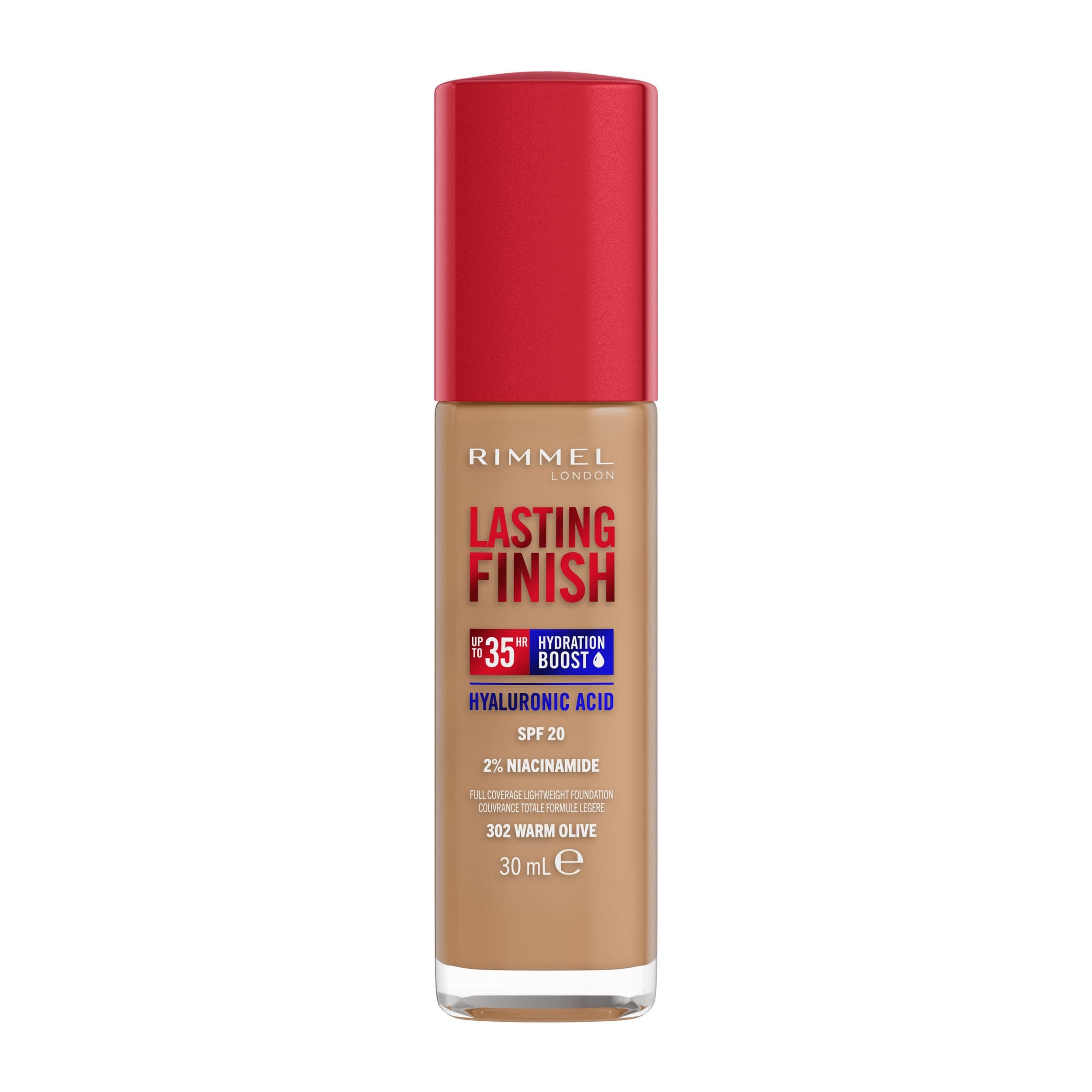 Rimmel London Lasting Finish Up to 35h, 302 Warm Olive, Foundation, Longwear, Moisturizing, Vegan Formula, Full Coverage, 30 ml - Image 9