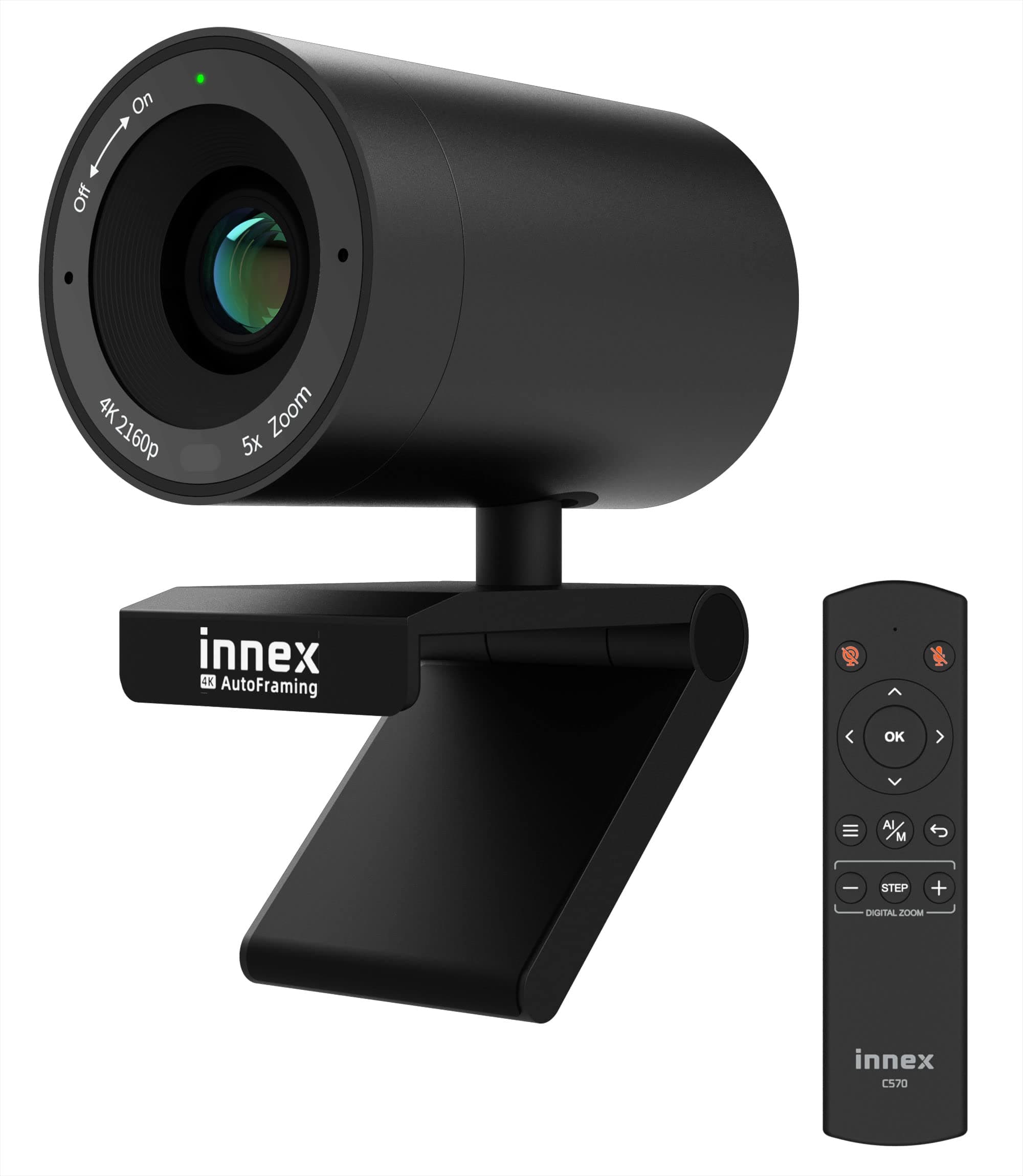 Innex C570 120 Degree Wide Angle 4K Webcam with AI Tracking, AI Auto Framing, ePTZ, Webcam with Micro, 5X Digital Zoom, Remote Control, Conference Camera for Zoom, Microsoft Teams - Image 1