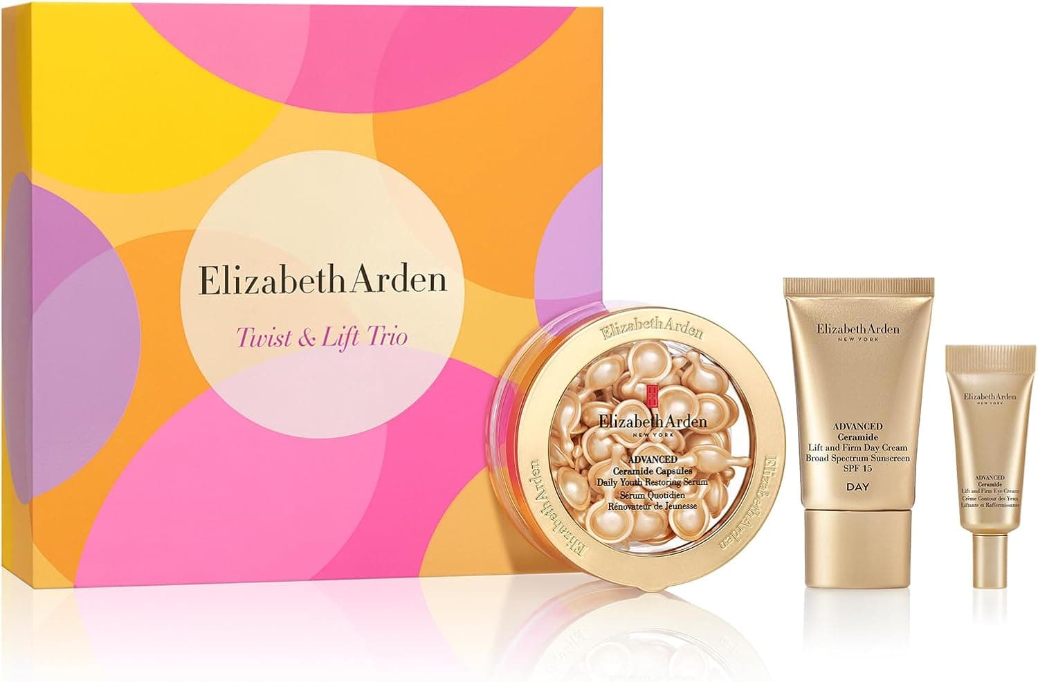 Elizabeth Arden Advanced Ceramide Care Set, 60 Capsules Daily Youth Renovating Serum, 3 Pieces, Face Serum, Lifting Cream SPF 15, Eye Cream, Women's Gift, Anti Aging