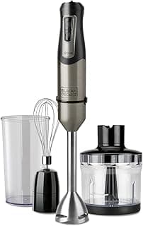 BLACK+DECKER BLACK+DECKER - Mixeur Plongeant Multifonction 3 en 1 1200W | 20 Vitesses + Turbo | Anti-éclaboussures | Verre doseur | Bol Hachoir | INOX Anti-Traces