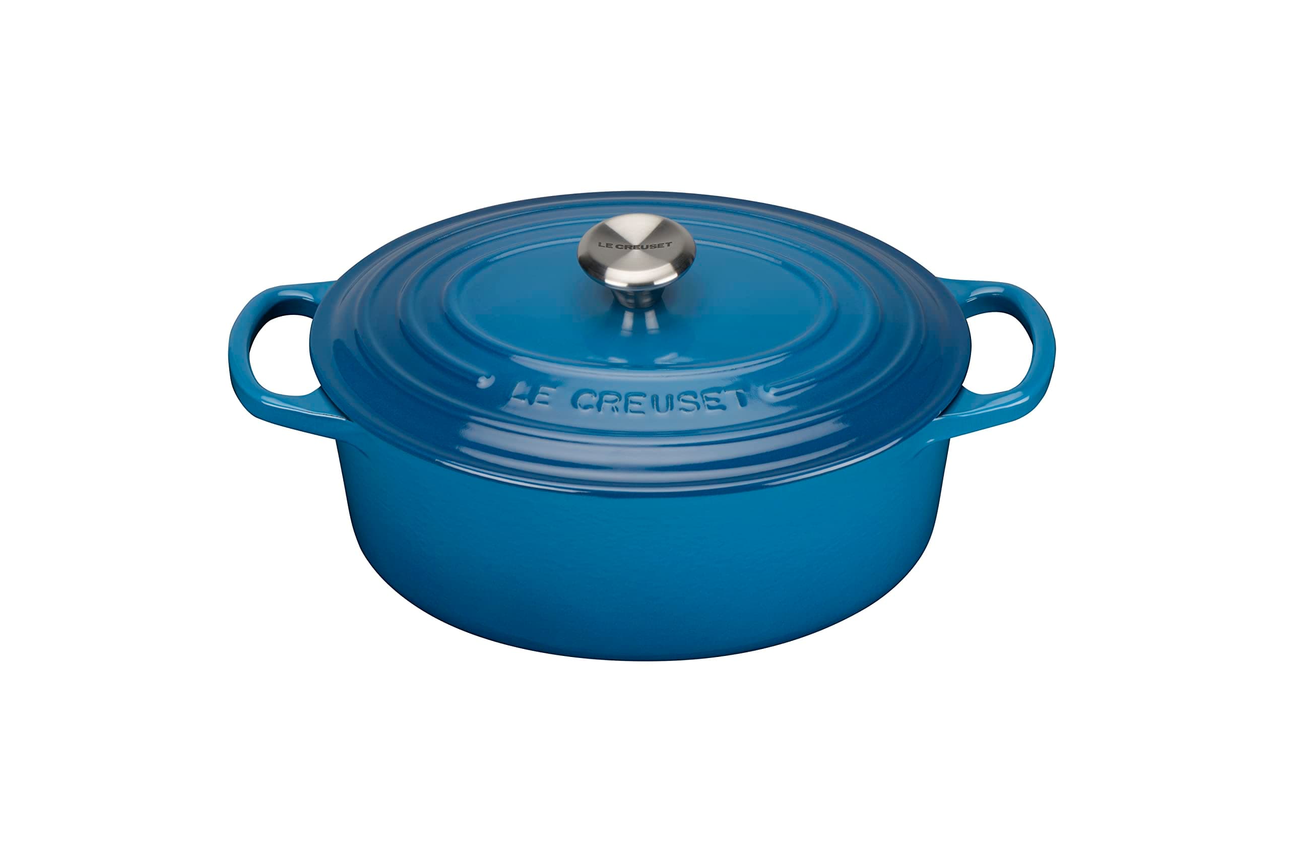 LE CREUSET, Signature Enamelled Cast Iron Casserole Dish with Lid, Ø 25 cm, Oval, Compatible with All Heat Sources (Induction Included), Capacity: 3.2 L, 3.65 kg, Marseille Blue