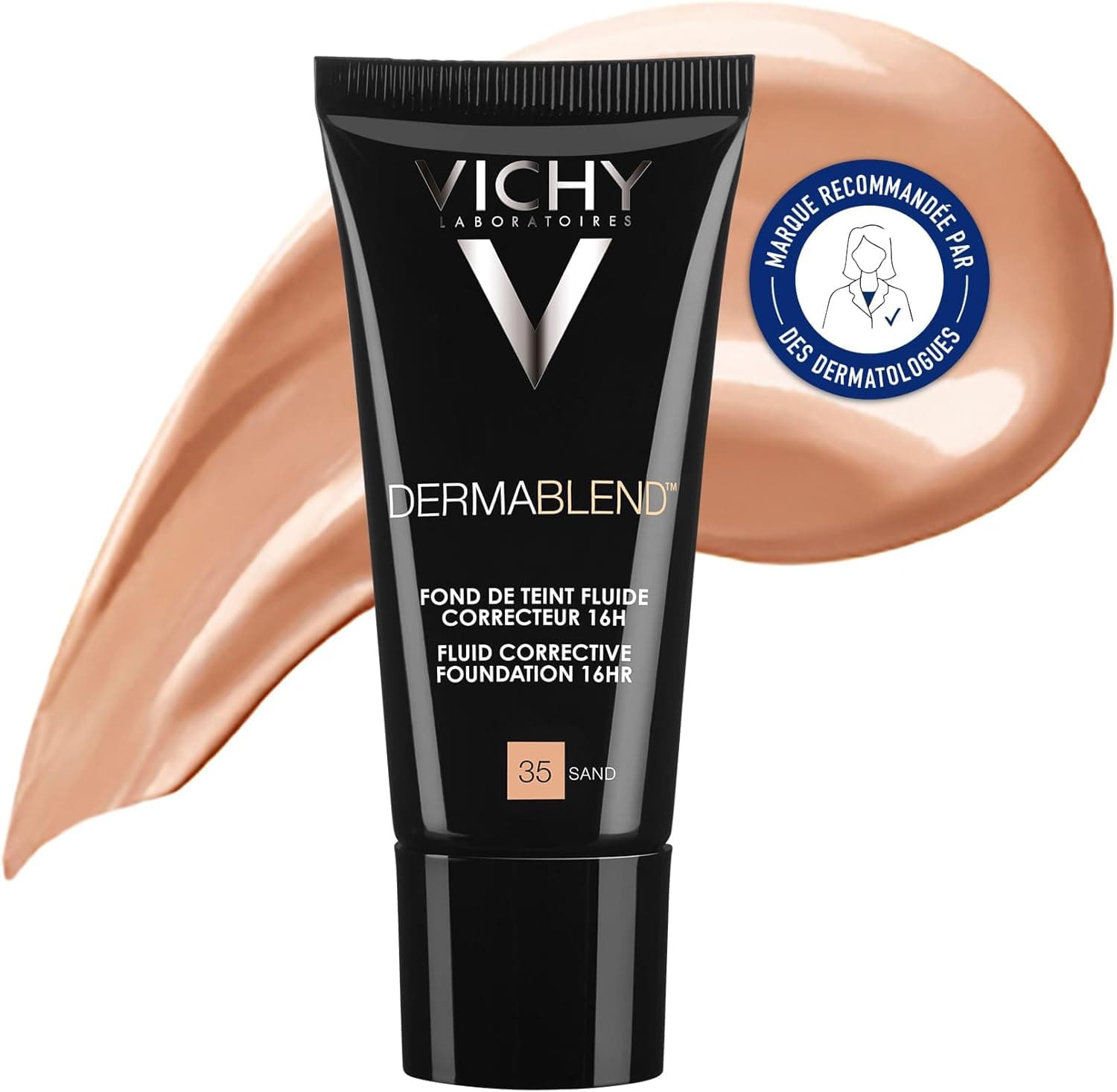 Vichy, Dermablend, Fond de Teint Fluide Correcteur Haute Couvrance, Pour Tous Types de Peau, Teinte : 35 Sable, 30 ml