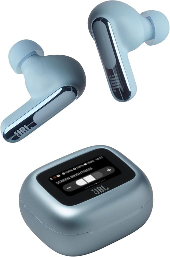 JBL Live Beam 3 Wireless Earbuds with Earbuds, Bluetooth, Up to 48 Hours of Battery Life, Active Noise Reduction, JBL Signature High Fidelity Sound, IP55 Waterproof, Blue