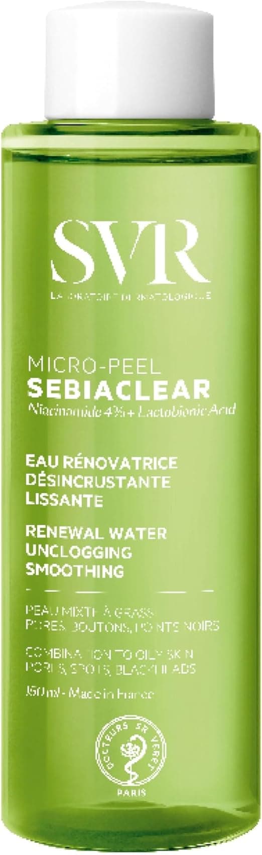 SVR - Sebiaclear Micro-Peel - Sebiaclear Range - Exfoliating and Anti-Blemish Renovating Water - For Sensitive Acne-prone Skin - Niacinamide 4%, PHA, Zinc - 150ml - Image 1