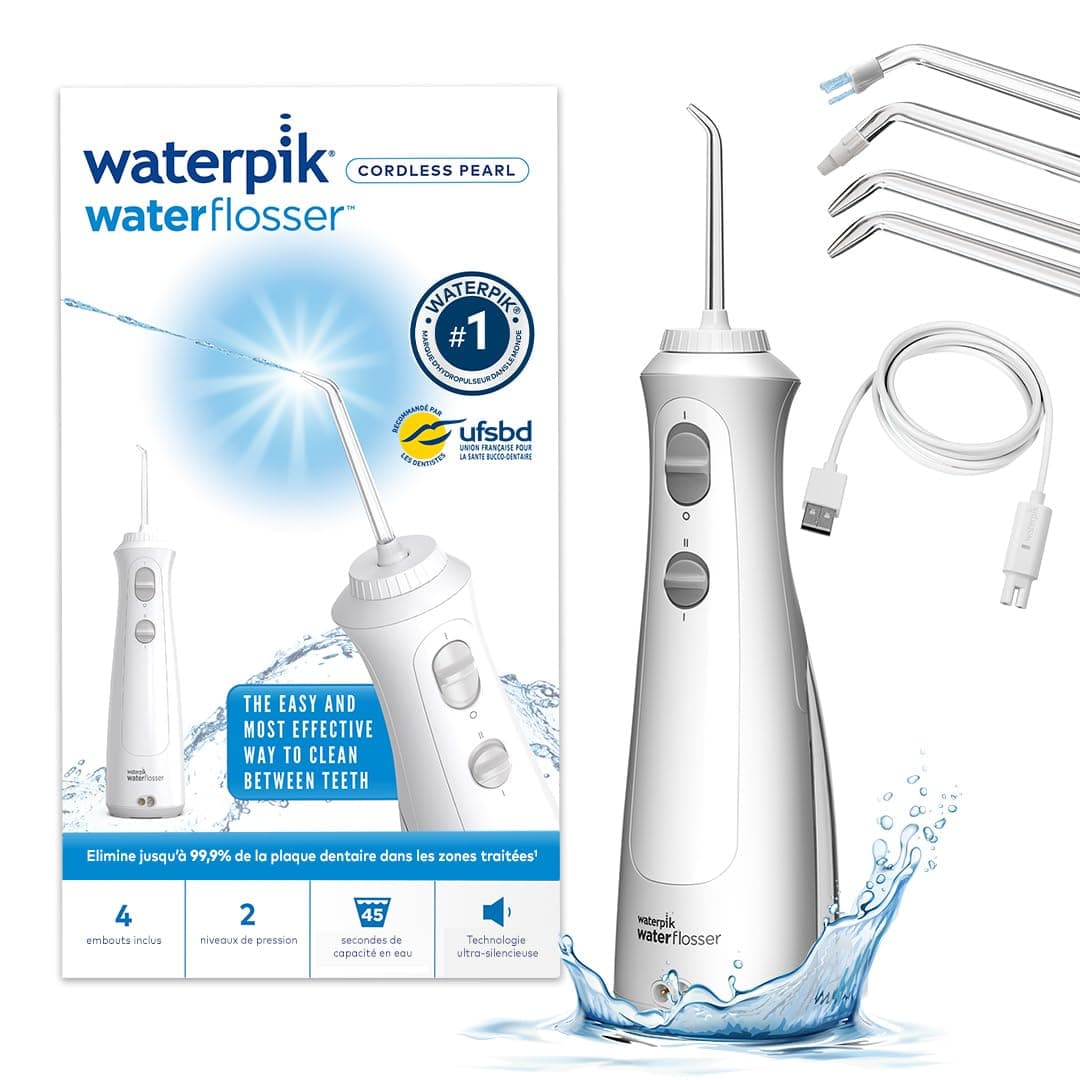 Waterpik Waterpik Pearl Cordless Dental Flosser, Rechargeable Portable Dental Jet, Travel Size, Easy to Carry Removing Plaque, 2 Pressure Levels, White (WF-13)
