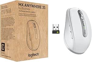 Logitech MX Anywhere 3S for Business Wireless Mouse for Business - Windows/Mac//Linux, Bluetooth, Discrete Clicks, Secure Logi Bolt, Compact, 8000 DPI, MagSpeed Scrolling - Light Grey