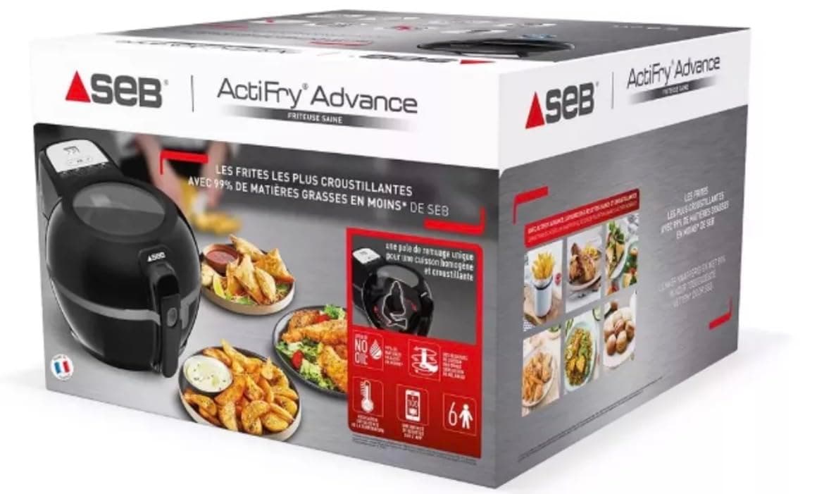 SEB ACTIFRY ADVANCE 1.2kg Black Electric Oil Free Air Fryer Intelligent Temperature Regulating Healthy Fry Brewing Bladder Recipe Application Odourless Easy to Use FZ727800