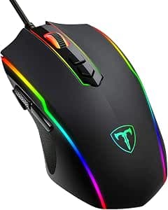 High Performance USB Wired Gaming Mouse with 7200 DPI Adjustable, RGB, 8 Programmable Buttons, Ergonomics, PC/Mac – Black