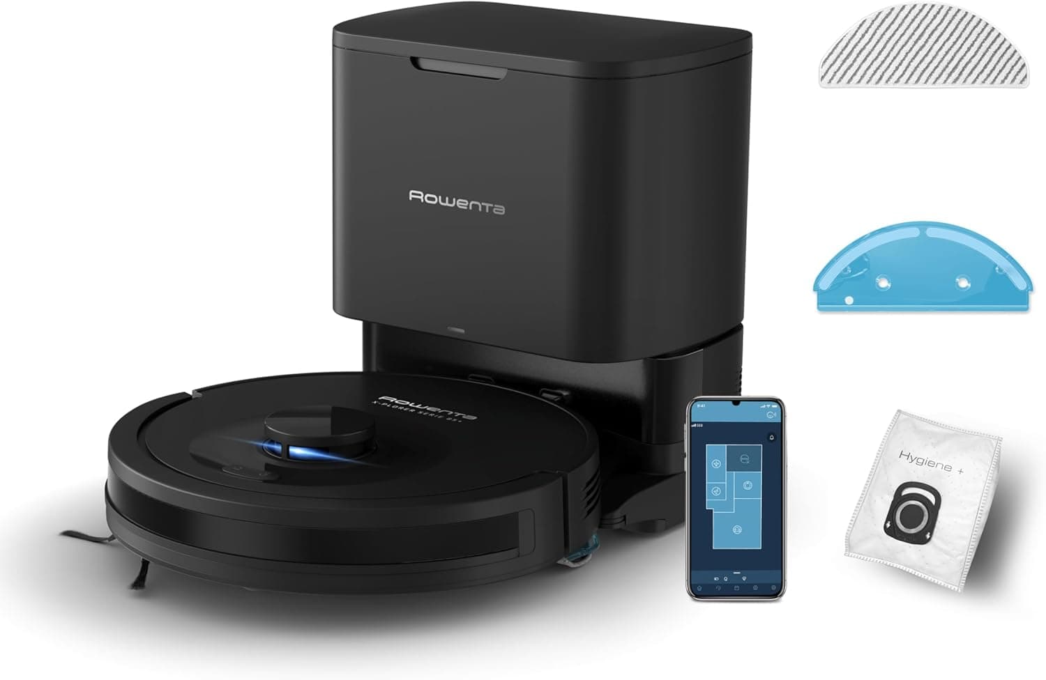 Rowenta Rowenta X-PLORER Serie85+, Aspirateur robot laveur, 6000Pa, Détection laser 360°, Vidage automatique de la poussière, RR87D5FE, Noir