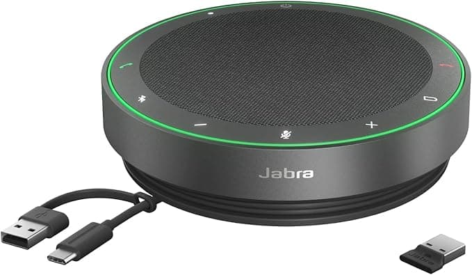 Google Jabra Speak2 75 Wireless Bluetooth Speaker with USB-A Bluetooth Adapter, 4 Noise Cancelling Microphones and 65mm Full Range Speaker - Certified for Zoom and Google Meet - Dark Grey