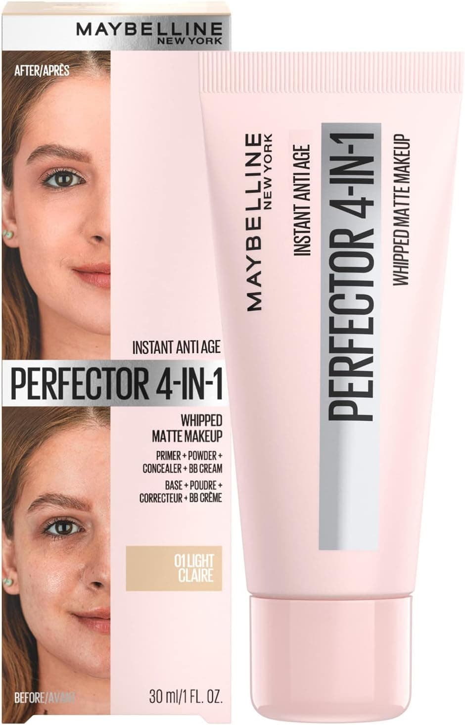 Maybelline New York - 4-in-1 Multi-purpose Matifying Complexion Perfector - Instant Anti-Age Perfector Foundation - Shade : 01 LIGHT - Capacity: 30 ml - Image 1