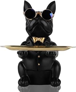 Black Resin Bulldog Table Storage Tray Statue Piggy Bank Sculpture Money Box Keys Candy Storage Tray Small Objects for Home Decoration
