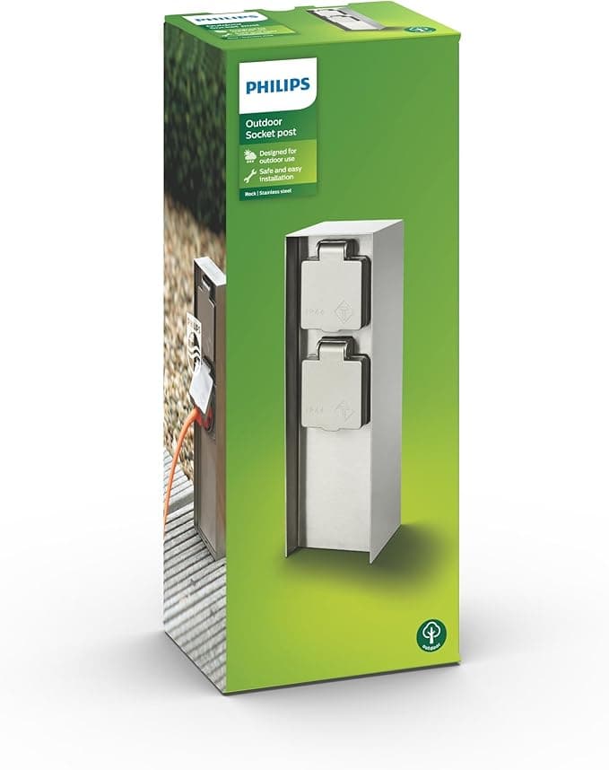 Philips Philips Garden Power Plug, Outdoor Bollard, Power Supply, Stainless Steel, IP44, Dimensions 23 x 7 x 7 cm, Philips Rock Weatherproof
