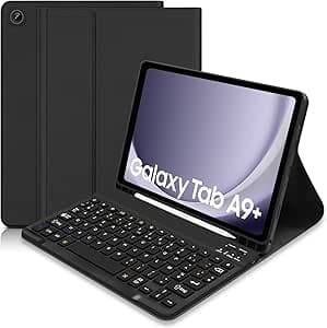 French AZERTY Keyboard Case for Samsung Galaxy Tab A9+ 2023 11 Inches (SM-X210/X216/X218), French AZERTY Magnetic Bluetooth Wireless Keyboard Case Cover with Pen Holder for Samsung Tab A9 Plus - Black