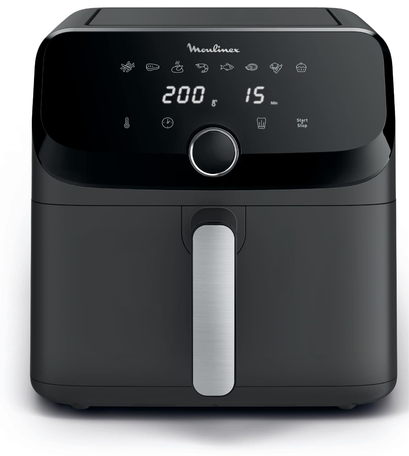 Moulinex Easy Fry Mega Air Fryer, Extra Large 7.5L Capacity, Up to 8 People, 8 Preset Programs, Compact Size, Application with Recipes, Dishwasher Safe, EZ855H, Black