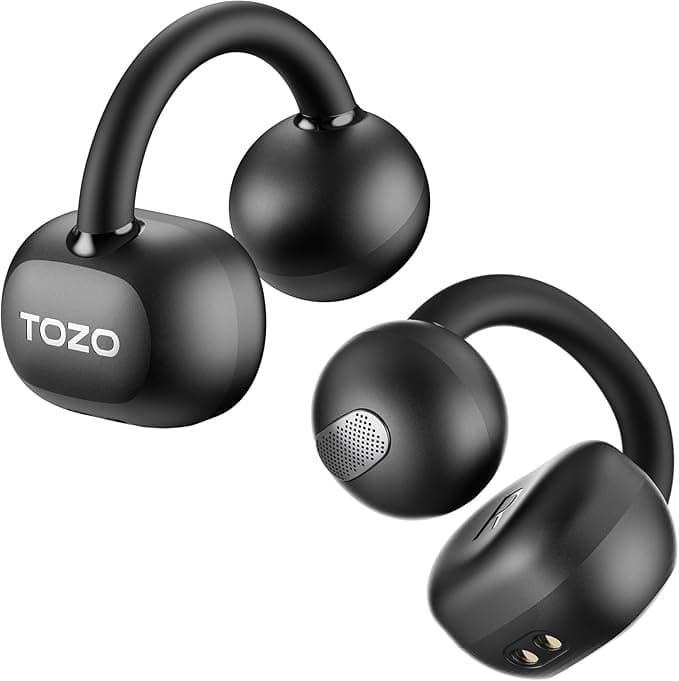 TOZO OpenEarRing Wireless Bluetooth Earphones Bluetooth 5.4 Ultralight Earphones with Noise Reduction Origx Acoustic EQs 40H Adjustment LED Display USB Type C IPX5 Black - Image 1