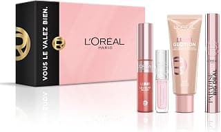 L'Oréal Paris - Coffret Maquillage Natural Glow - 4 produits - Mascara Big Deal, Enlumineur Lumi Glotion, Lumi Blush Liquide, Gloss Plump Ambition à l'Acide Hyaluronique