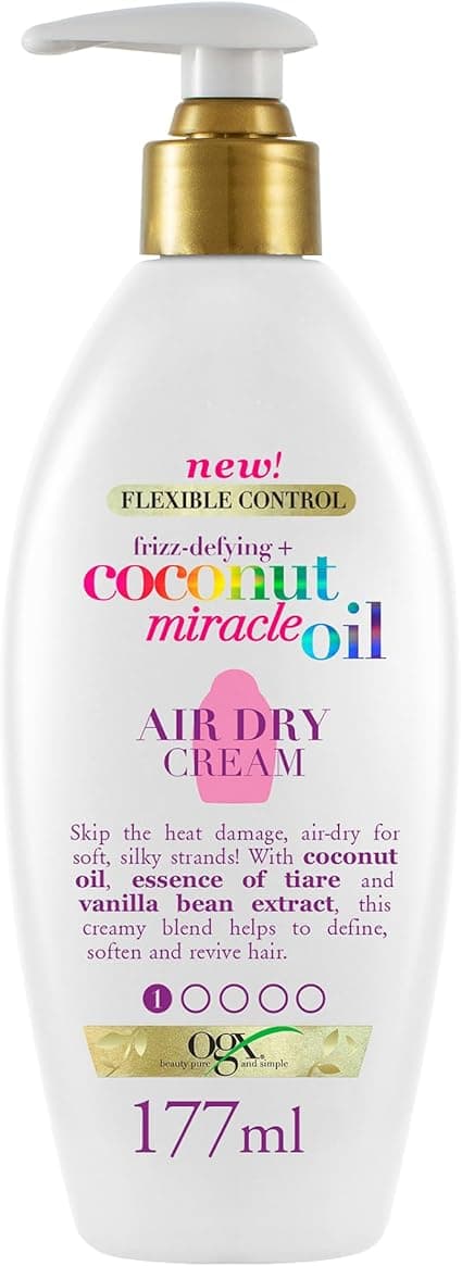 OGX Coconut Miracle Oil Air Drying Cream (177ml Pump Bottle) - Coconut Oil Hair Cream - to help define, soften and revive hair