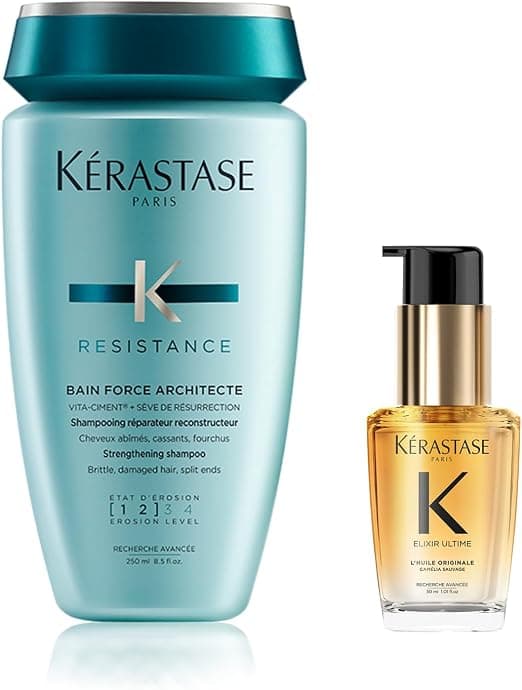KÉRASTASE Resistance & Elixir Ultime - Repairing & Sublimating Routine for Damaged Hair - Architect Strength Bath (250ml) + Multi-Use Nourishing Hair Oil (30ml) - Image 1