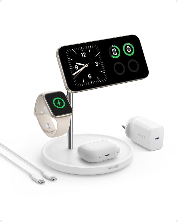Anker MagGo 3 in 1 15W Induction Charger Compatible with MagSafe and Qi2 Certified, Induction Charging Cradle for iPhone Series 16/15/14/13, AirPods, Apple Watch (Charger and USB C Cable Included) - Image 1