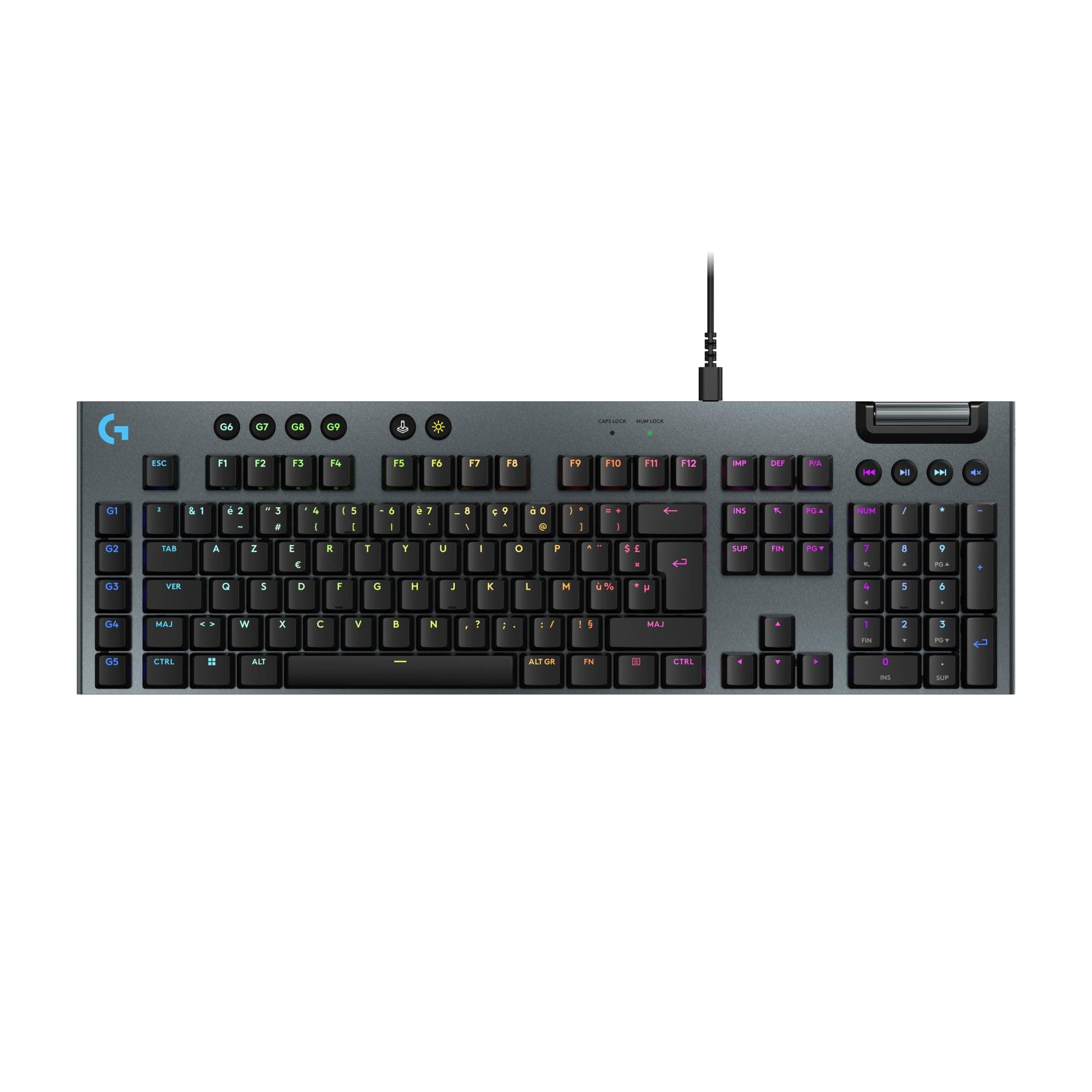 Logitech G G915 X Ultra-Flat Wired Mechanical Gaming Keyboard, Double Layer PBT Keys, Fully Programmable Keys, RGB Lighting, GL Brown Touch Switches, PC/Mac, FRA AZERTY Keyboard – Black