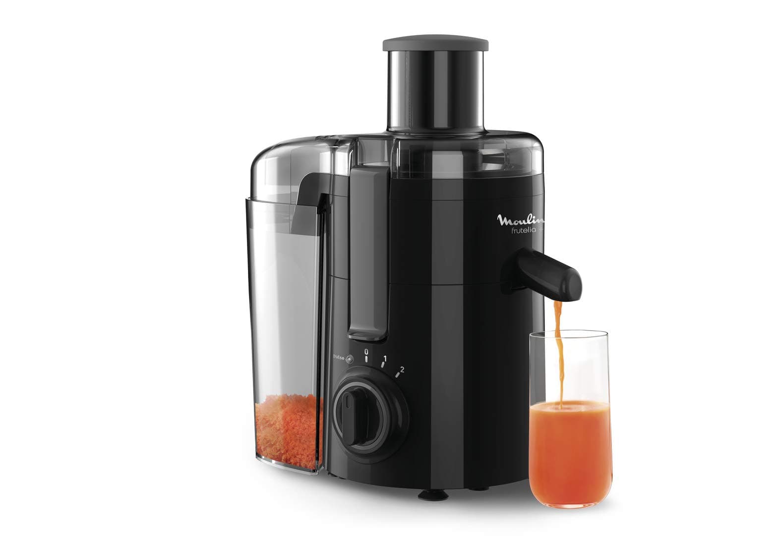 Moulinex Moulinex Frutelia Plus JU370810 Juicer, 950 ml, 350 W, 2 Speed, 6 cm Mouth, Stainless Steel Filter, Compact, Homemade Fruit and Vegetable Juice, Black