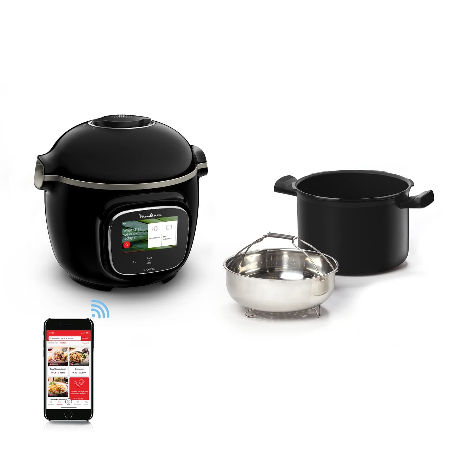 Moulinex Cookeo Touch Wifi Smart Multicooker, 6 L Bowl, High Pressure Step-by-Step Guide, 250 Integrated Recipes, Moulinex CE902800 Application, Black