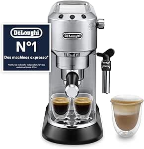 De'Longhi Dedica Style EC685.M, Espresso Machine with Professional Milk Frothing Nozzle, Only 15 cm Wide, 1 Litre Tank, Metal Case, Compatible with E.S.E Pods, Metal