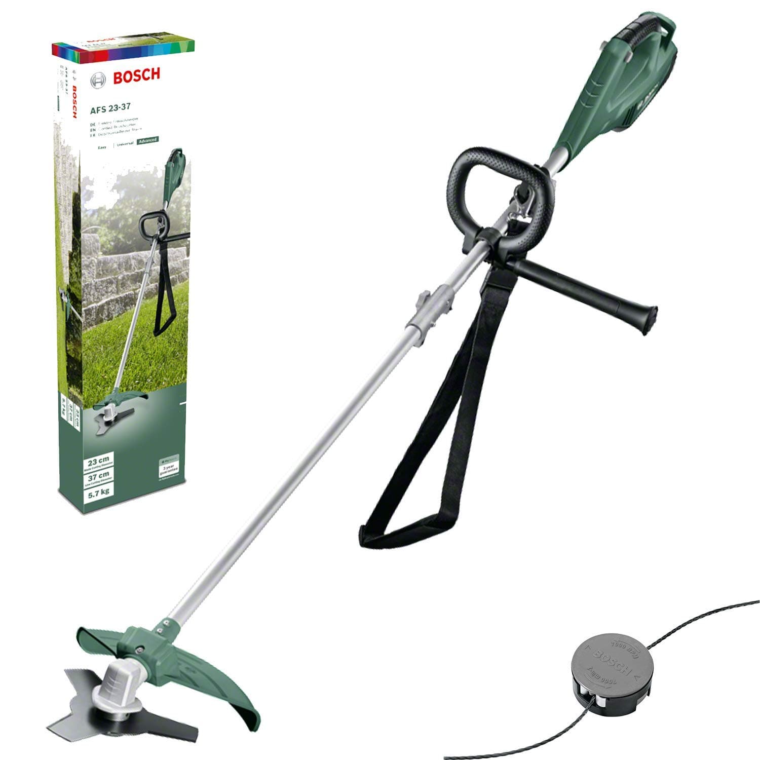 Bosch débroussailleuse AFS 23-37 (Lame à 3 Dents, Bobine pour Fil de Coupe, 3 Fils de Coupe, poignée supplémentaire, Capot de Protection, Carton, 1000 W) - Image 3