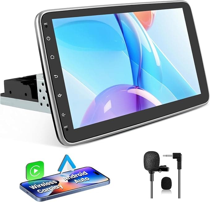 1 Din Android 13 Universal Car Radio with 10 Inch Touch Screen | GPS, Carplay, Android Auto | WiFi, Bluetooth, FM RDS, USB | Steering Wheel Control [1GB+32GB]